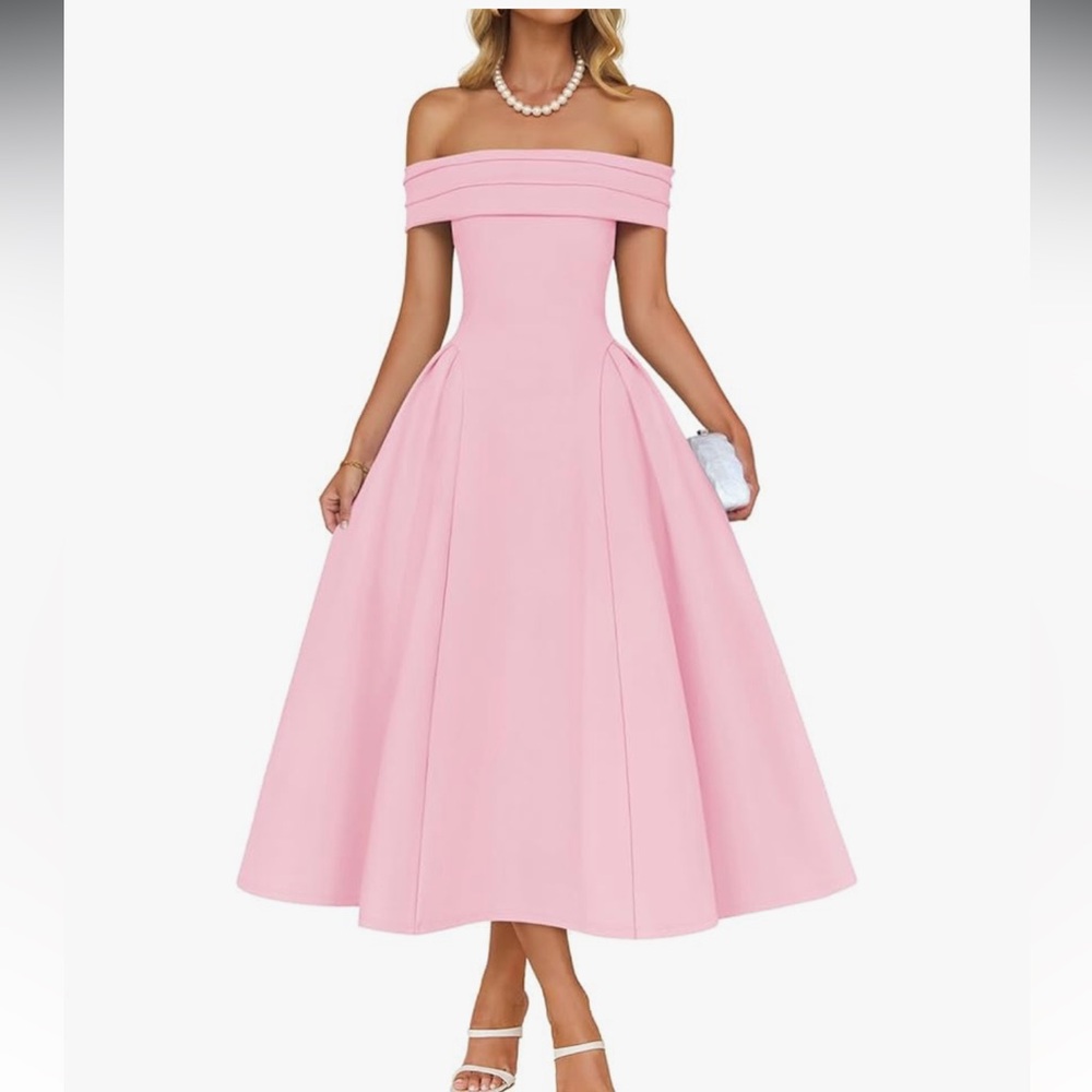 Zesica Light Pink Off Draped Shoulder Cocktail‎ Dress. Size M